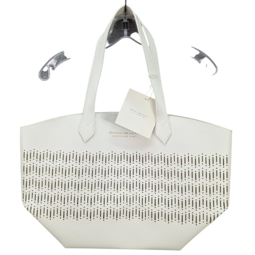 Donna Karan Cashmere Mist White Lasercut Carryall Tote Bag Designer New With Tag